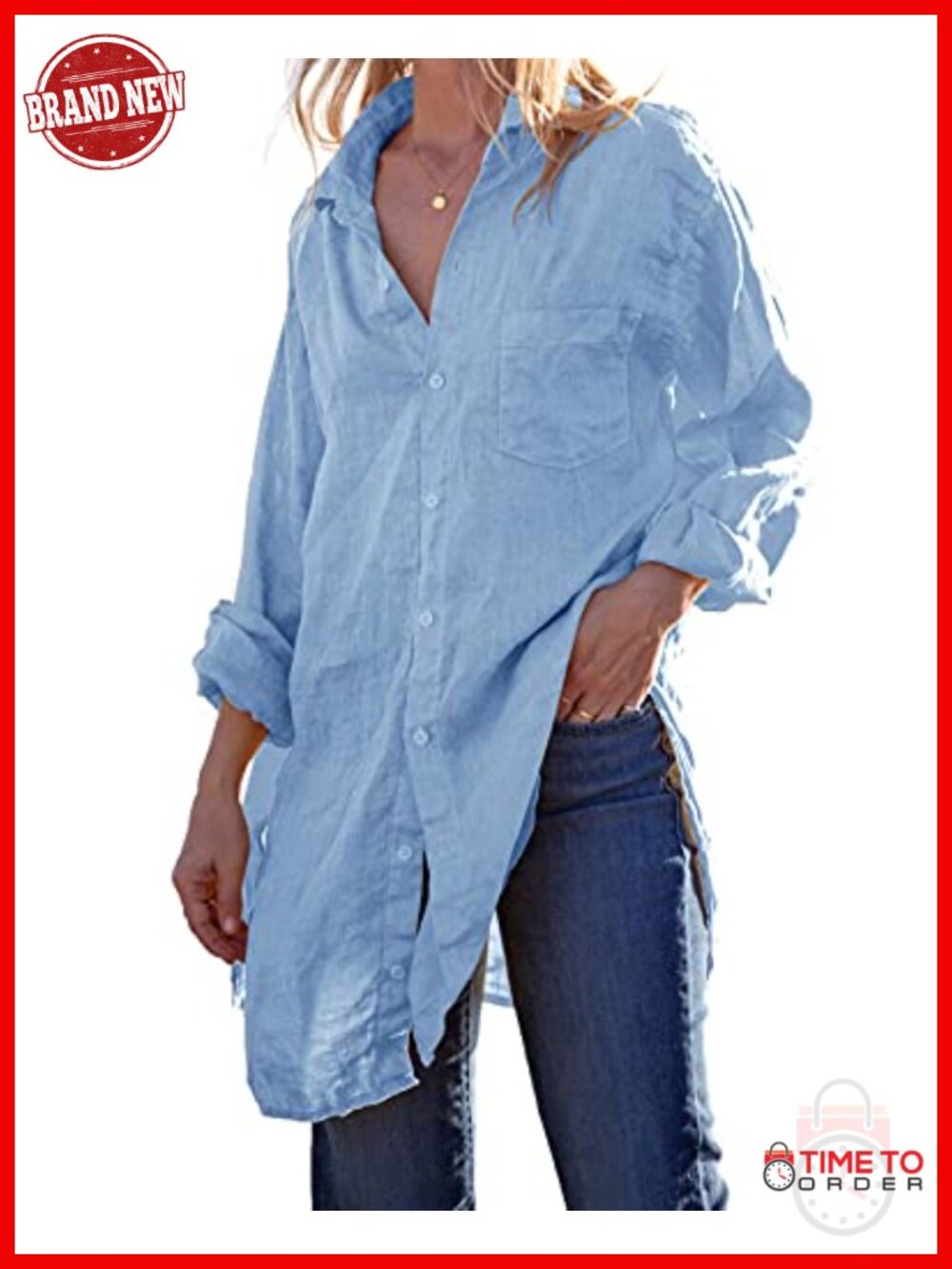 Linen Cotton Button Down Tunic Shirt Cover Up Beach Dress